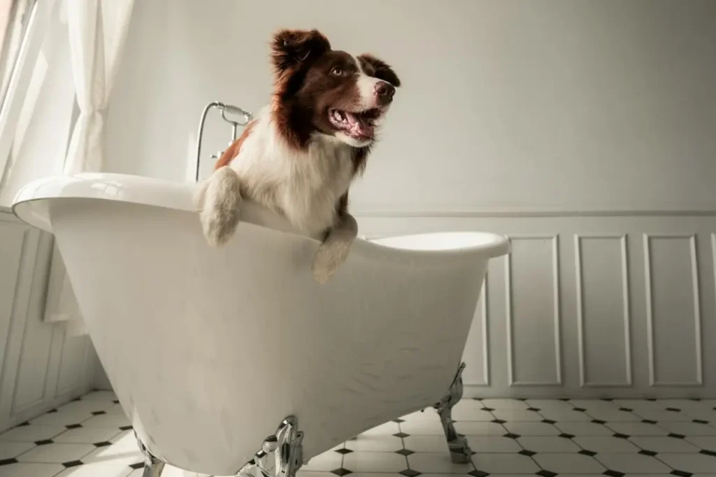 Dog in a bathtub
