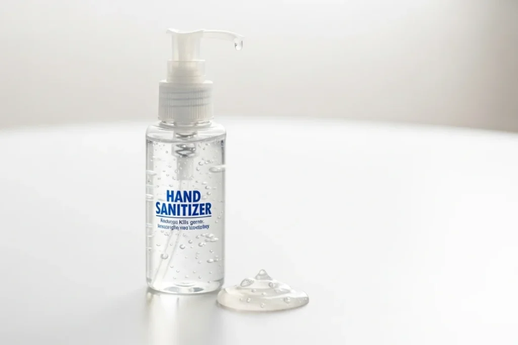 bottle of hand sanitizer on a table